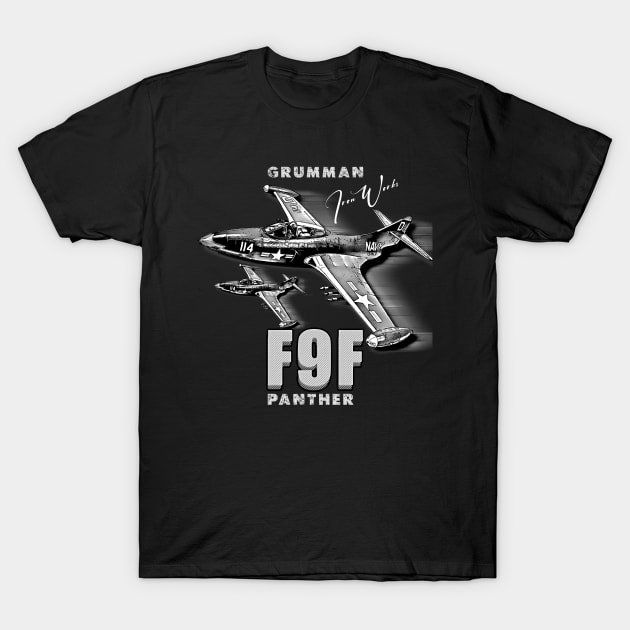 Grumman F9F Panther Carrier-Based Jet Fighter T-Shirt by aeroloversclothing